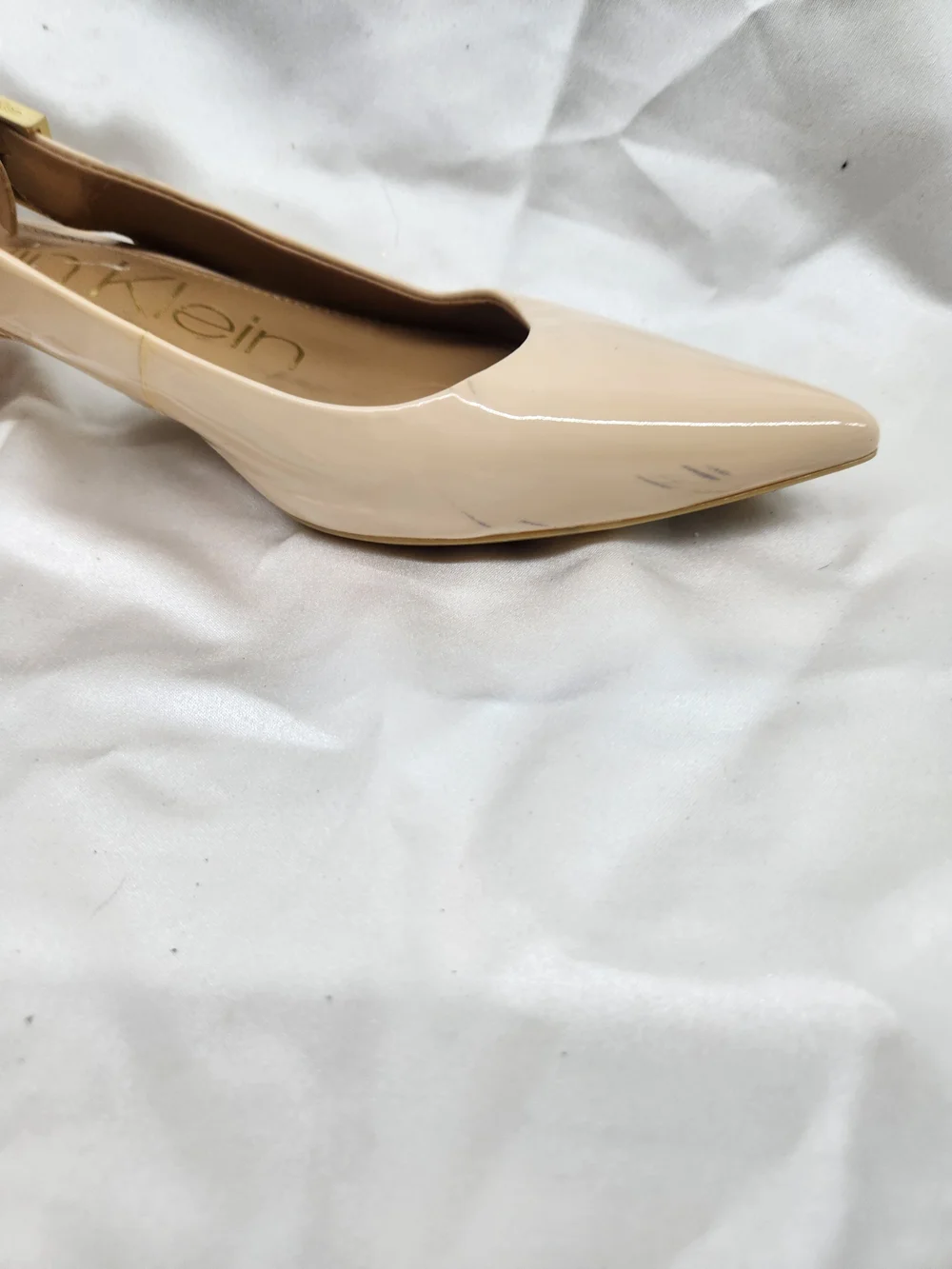 Calvin Klein Beige Patent Pointed Slingback Flats